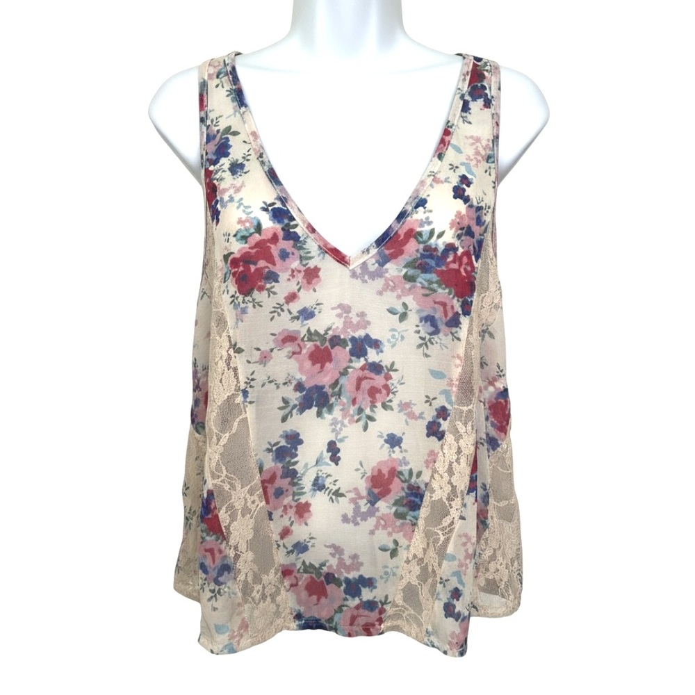 DAY TRIP Cottagecore Sheer Floral Lace Sleeveless V-neck Camisole Blouse Sz Med